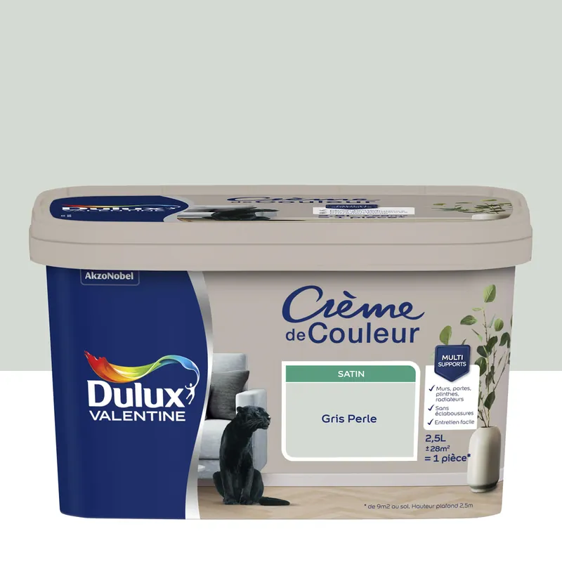 Peinture crème de couleur Gris Perle Satin 2,5 L - DULUX VALENTINE Prix Cassé