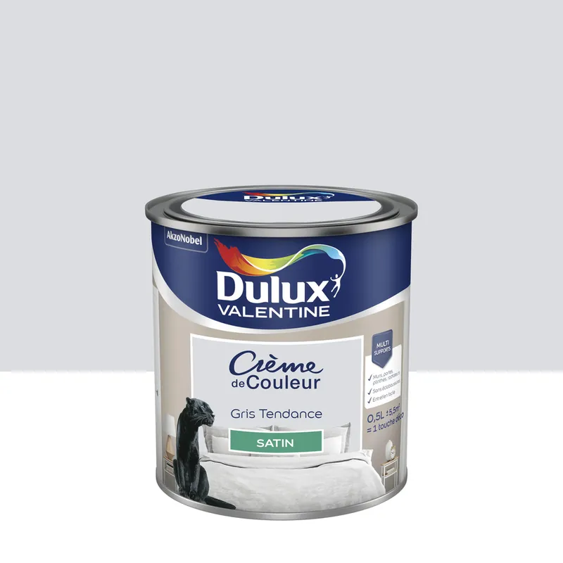Peinture crème de couleur Gris Tendance Satin 0.5 L - DULUX VALENTINE Marque