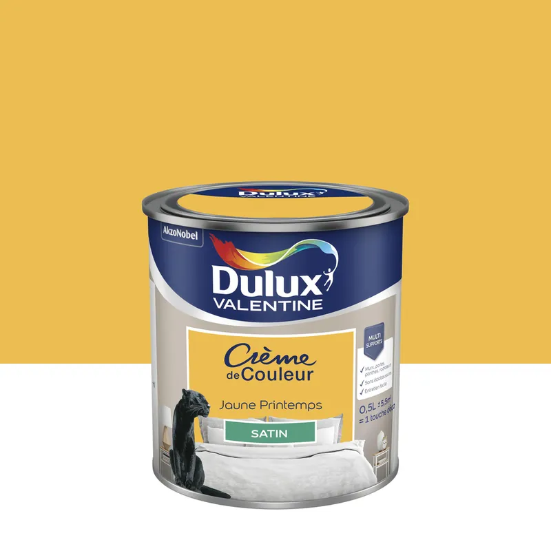 Peinture crème de couleur Jaune Printemps Satin 0.5 L - DULUX VALENTINE Prix Cassé