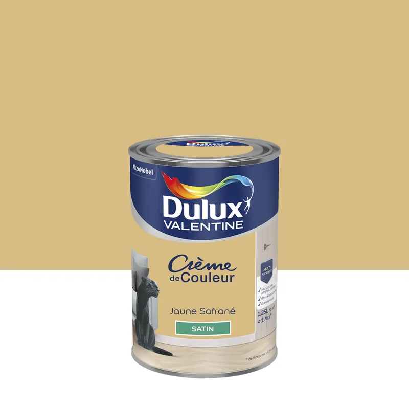 Offre Du Jour Peinture crème de couleur Jaune Safrané Satin 1,25 L - DULUX VALENTINE