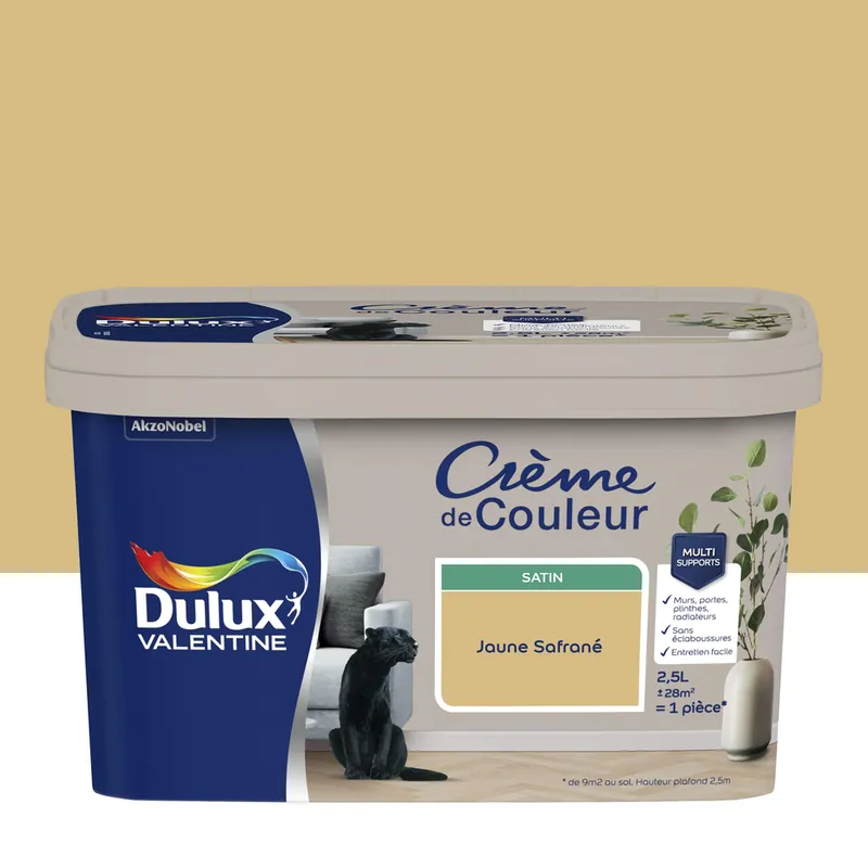 Dernier Modèle Peinture crème de couleur Jaune Safrané Satin 2,5 L - DULUX VALENTINE
