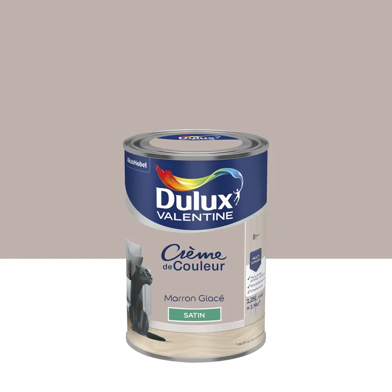 Peinture crème de couleur Marron Glacé Satin 1,25 L - DULUX VALENTINE Offre Limitée