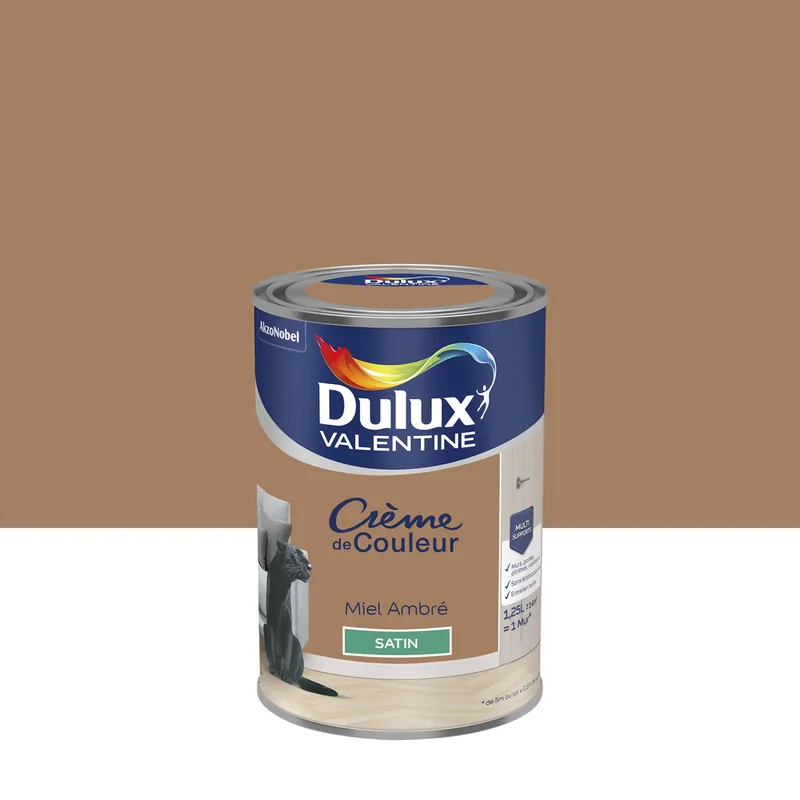Peinture crème de couleur Miel Ambré Satin 1,25 L - DULUX VALENTINE Vente Flash