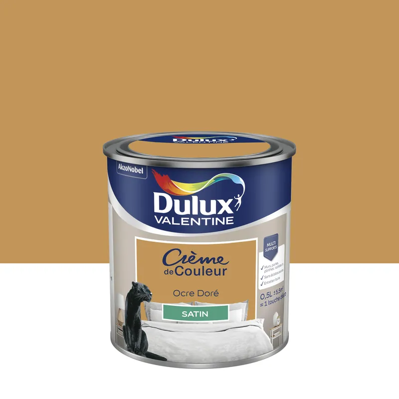 Peinture crème de couleur Ocre Doré Satin 0.5 L - DULUX VALENTINE Réduction