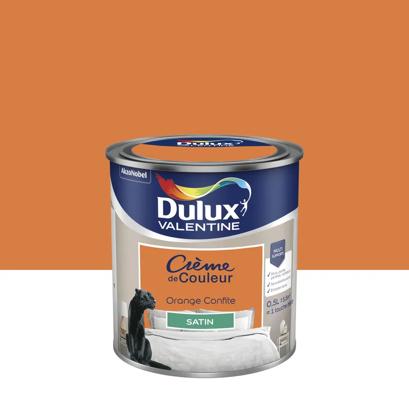 Remise Peinture crème de couleur Orange Confite Satin 0,5 L - DULUX VALENTINE