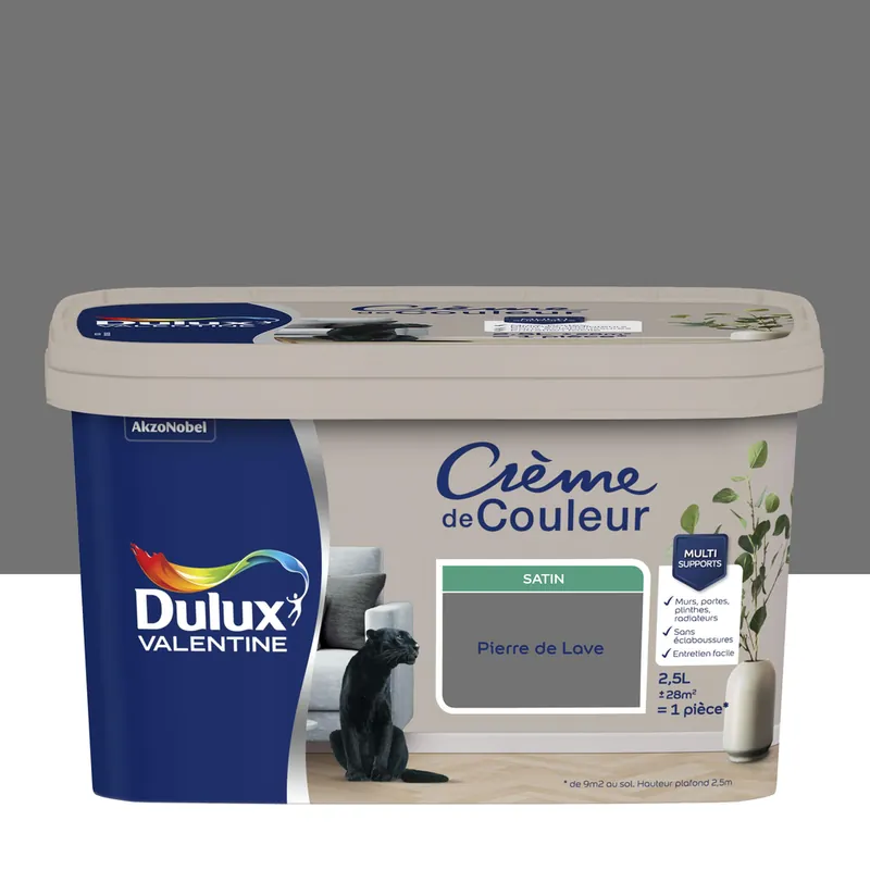 Acheter En Ligne Peinture crème de couleur Pierre de Lave Satin 2,5 L - DULUX VALENTINE