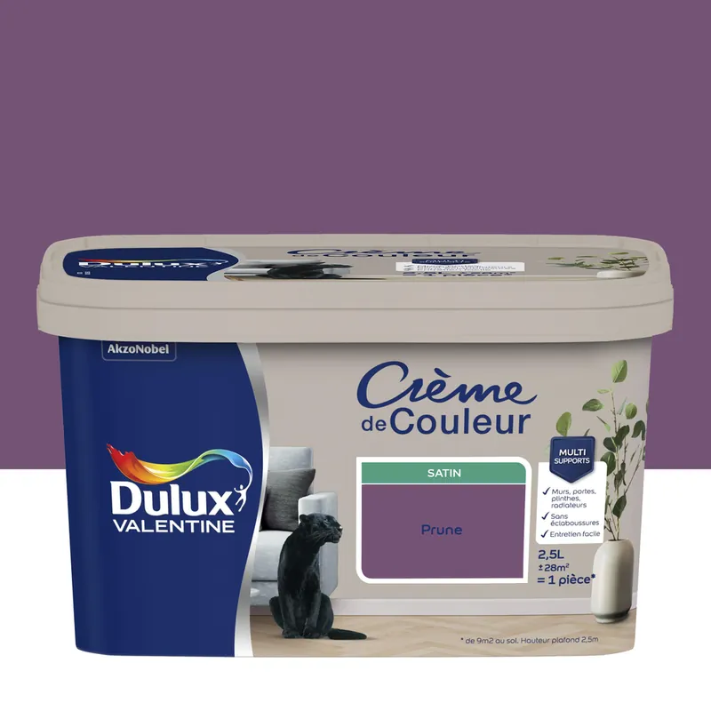Peinture crème de couleur Prune Satin 2,5 L - DULUX VALENTINE Meilleur Prix