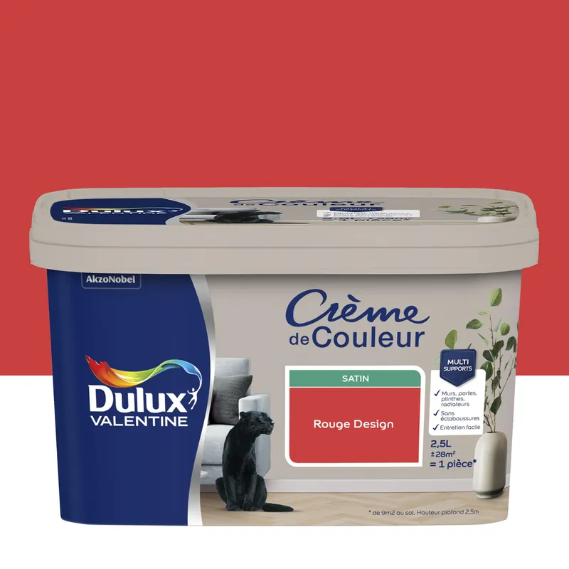 Peinture crème de couleur Rouge Design Satin 2,5 L - DULUX VALENTINE Expédié Aujourd'hui