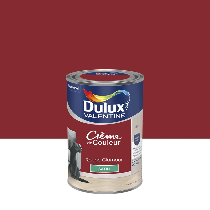 Peinture crème de couleur Rouge Glamour Satin 1,25 L - DULUX VALENTINE Affaire À Saisir