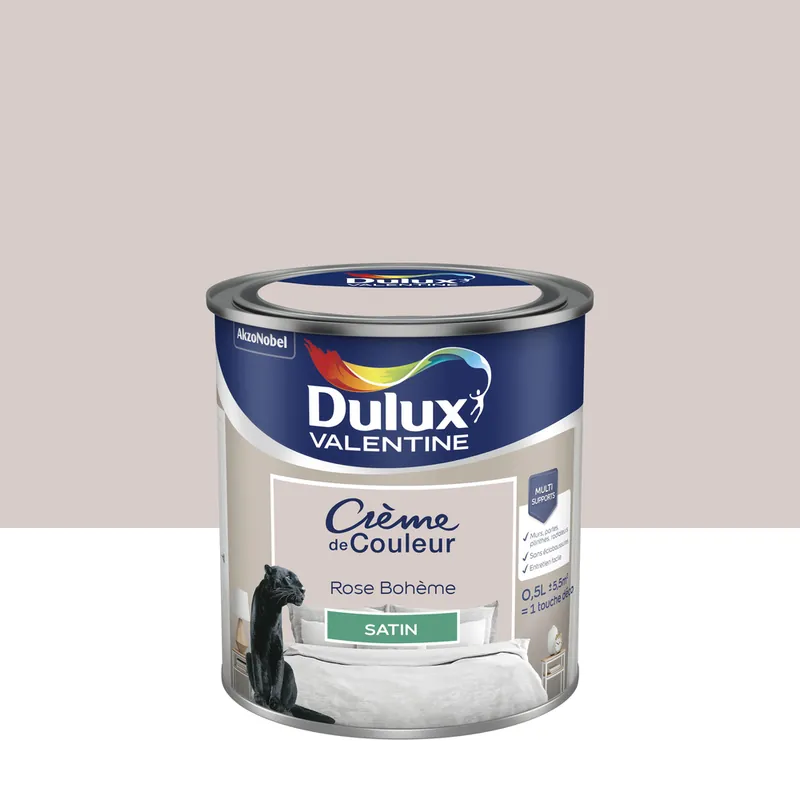 Peinture crème de couleur Rose Bohème Satin 0,5 L - DULUX VALENTINE Nouvel Arrivage