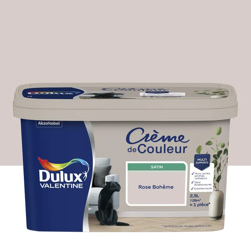 Peinture crème de couleur Rose Bohème Satin 2,5 L - DULUX VALENTINE Produit De Marque