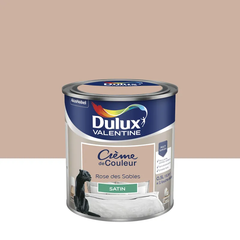 Meilleur Prix Peinture crème de couleur Rose des Sables Satin 0.5 L - DULUX VALENTINE