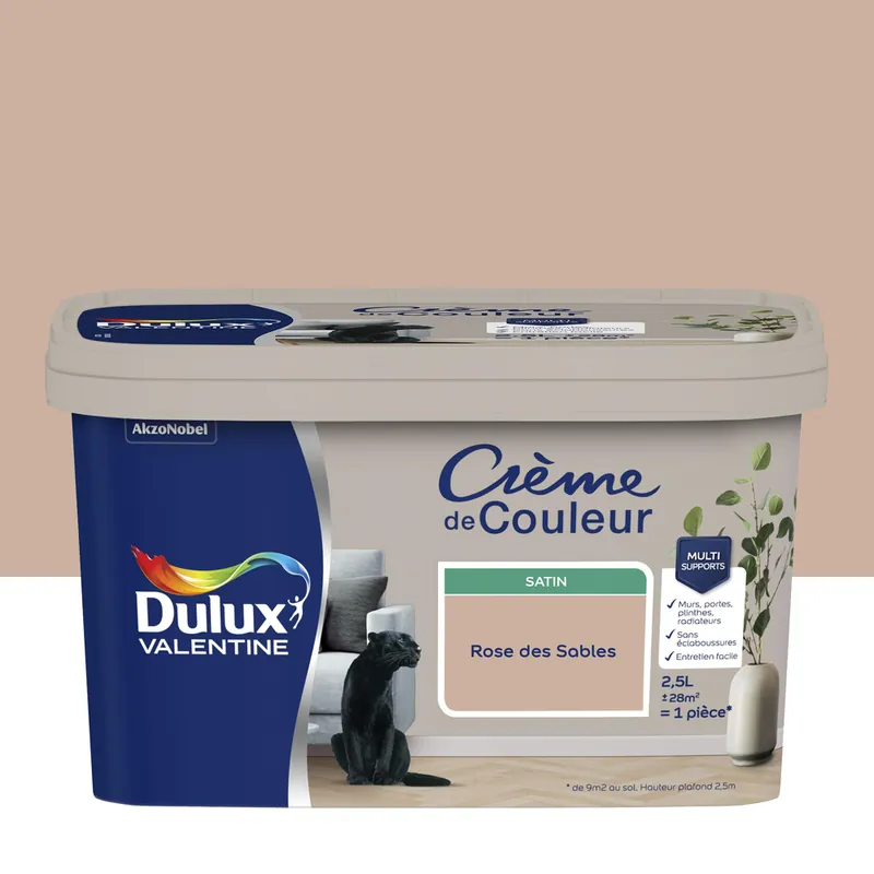 Peinture crème de couleur Rose des Sables Satin 2,5 L - DULUX VALENTINE Meilleur Prix