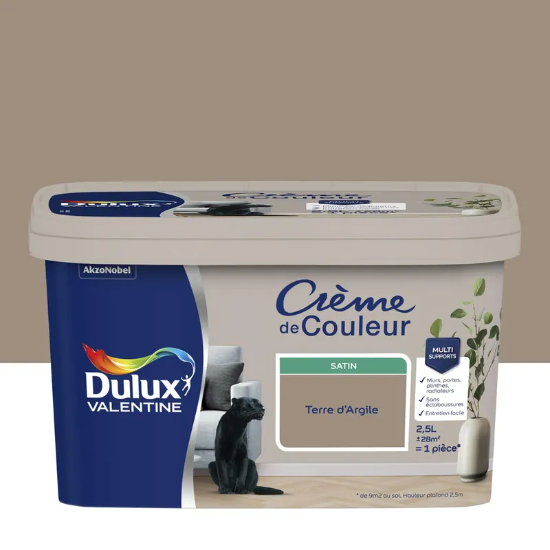 Acheter En Ligne Peinture crème de couleur Terre d‘Argile Satin 2,5 L - DULUX VALENTINE