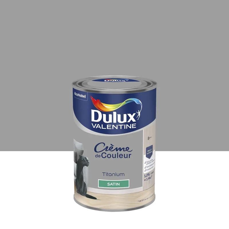 Peinture crème de couleur Titanium Satin 1,25 L - DULUX VALENTINE Expédition Rapide