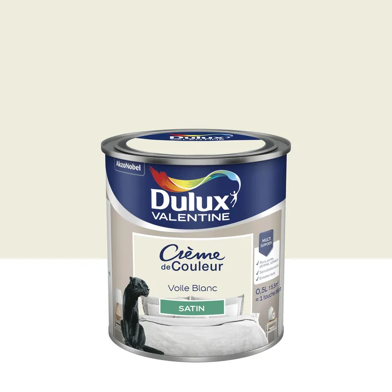 Peinture crème de couleur Voile Blanc Satin 0.5 L - DULUX VALENTINE Certifié