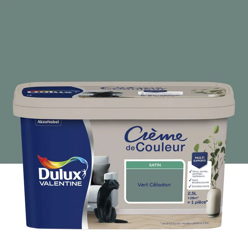 Peinture crème de couleur Vert Céladon Satin 2,5 L - DULUX VALENTINE Dernière Chance
