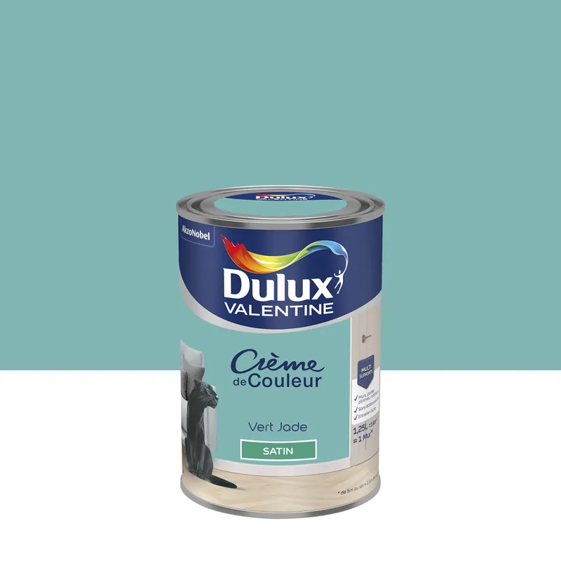 Peinture crème de couleur Vert Jade Satin 1,25 L - DULUX VALENTINE Expédition Rapide