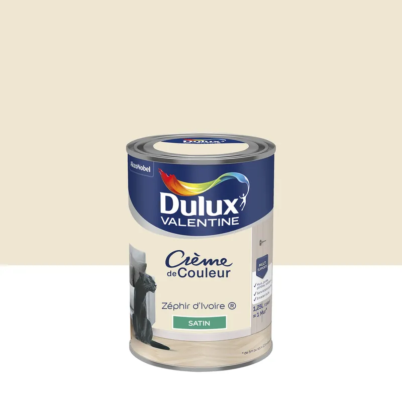 Réduction Peinture crème de couleur Zéphir d‘Ivoire Satin 1,25 L - DULUX VALENTINE