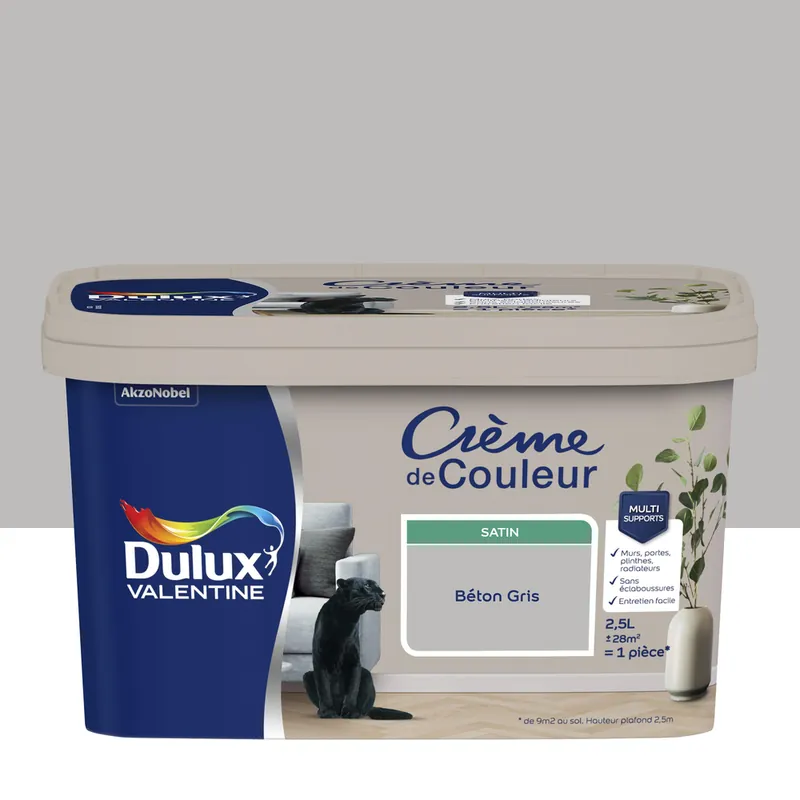 Peinture crème de couleur Béton Gris Satin 2,5 L - DULUX VALENTINE Quantité Limitée