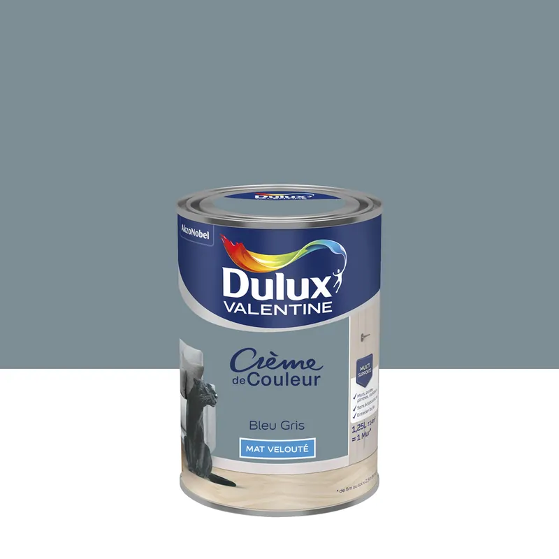 Peinture crème de couleur Bleu Gris Mat 1,25 L - DULUX VALENTINE Certifié