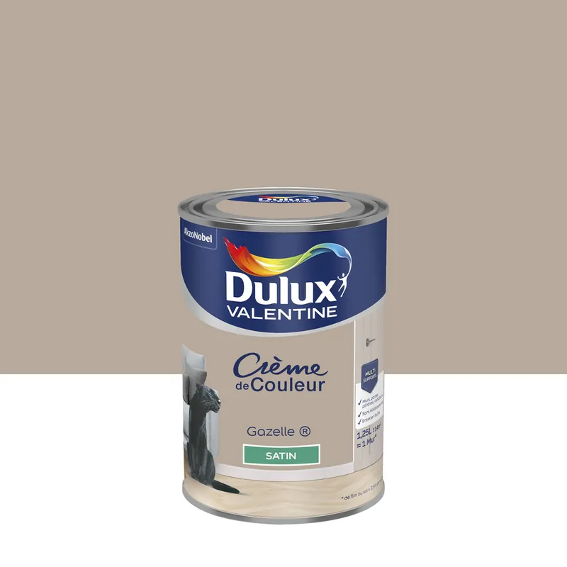 Peinture crème de couleur Gazelle Satin 1,25 L - DULUX VALENTINE Nouvel Arrivage