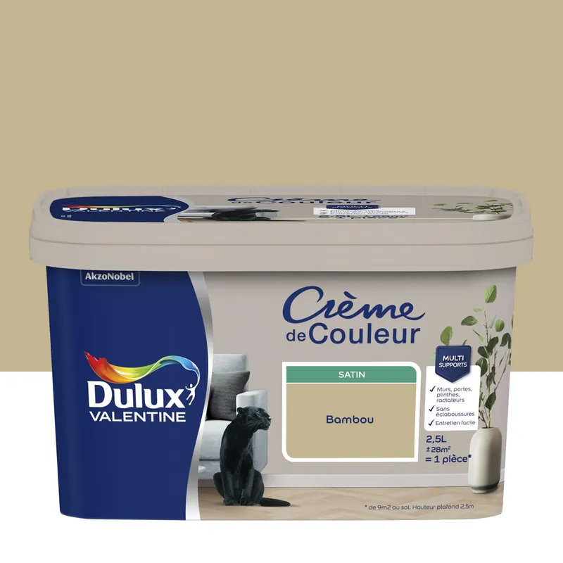 Peinture crème de couleur Bambou Satin 2,5 L - DULUX VALENTINE Vente Directe