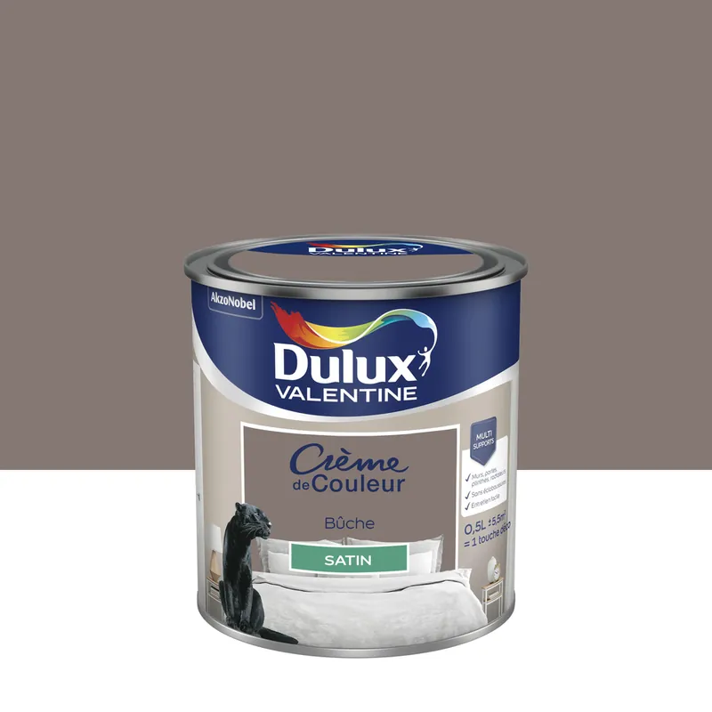 Nouveauté Peinture crème de couleur Bûche Satin 0.5 L - DULUX VALENTINE