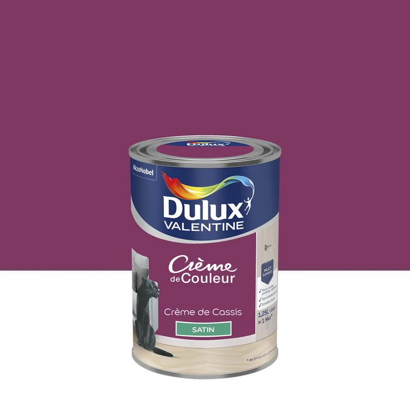 Peinture crème de couleur Crème de Cassis Satin 1,25 L - DULUX VALENTINE Must-Have