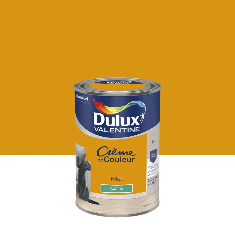 Peinture crème de couleur Miel Satin 1,25 L - DULUX VALENTINE Nouvelle Collection