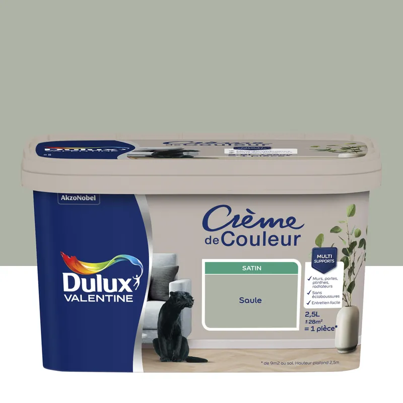 Livraison Express Peinture crème de couleur Saule Satin 2,5 L - DULUX VALENTINE