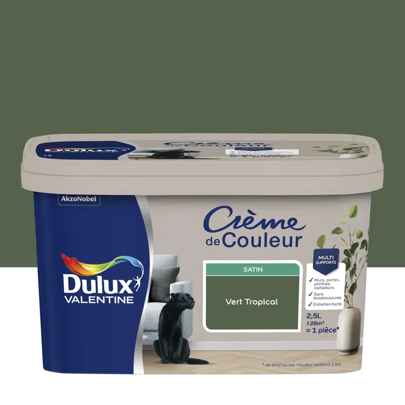 Peinture crème de couleur Vert Tropical Satin 2,5 L - DULUX VALENTINE Populaire
