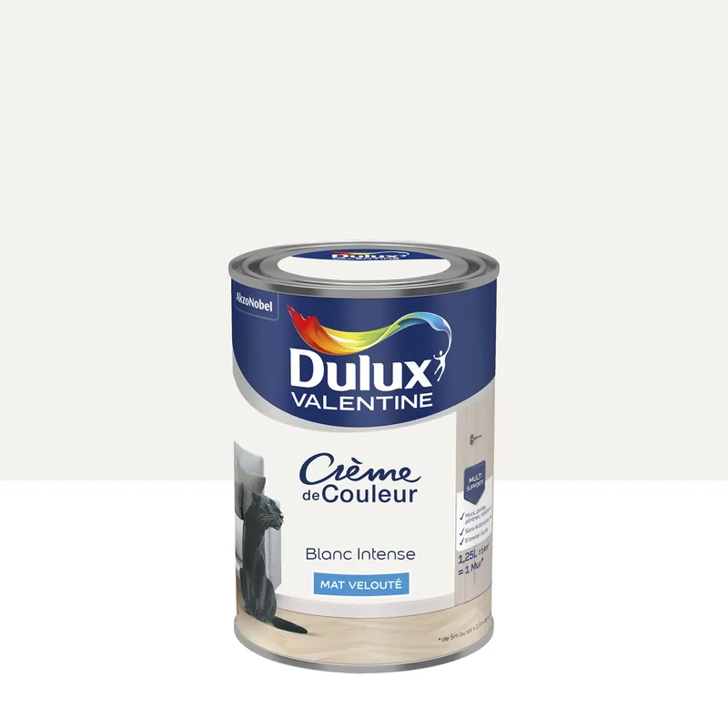 Soldes Peinture crème de couleur Blanc Intense Mat 1,25L - DULUX VALENTINE
