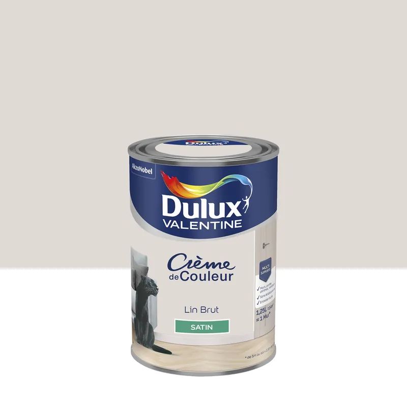 Peinture crème de couleur Lin Brut Satin 1,25 L - DULUX VALENTINE Prix Cassé
