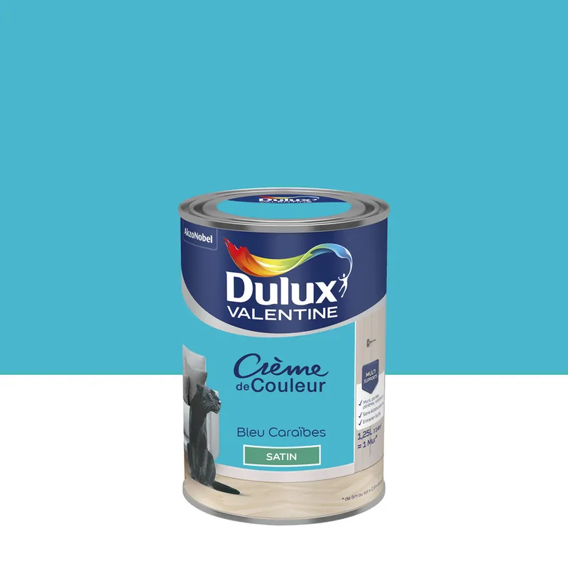 Bon Plan Peinture crème de couleur Bleu Caraïbes Satin 1,25 L - DULUX VALENTINE