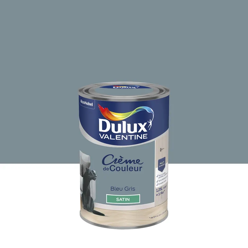 Peinture crème de couleur Bleu Gris Satin 1,25 L - DULUX VALENTINE Promotion Saisonnière
