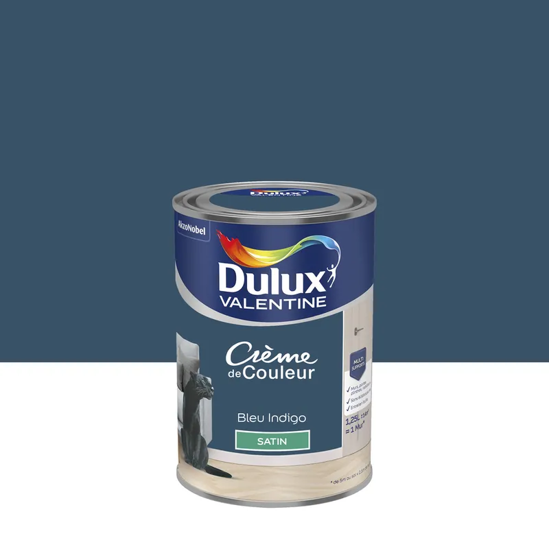 Peinture crème de couleur Bleu Indigo Satin 1,25 L - DULUX VALENTINE Bon Plan