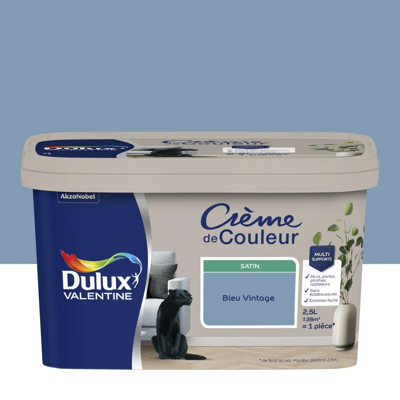 Peinture crème de couleur Bleu Vintage Satin 2,5 L - DULUX VALENTINE Offre Spéciale
