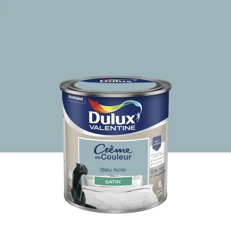 Offre Spéciale Peinture crème de couleur Bleu Acier Satin 0,5 L - DULUX VALENTINE