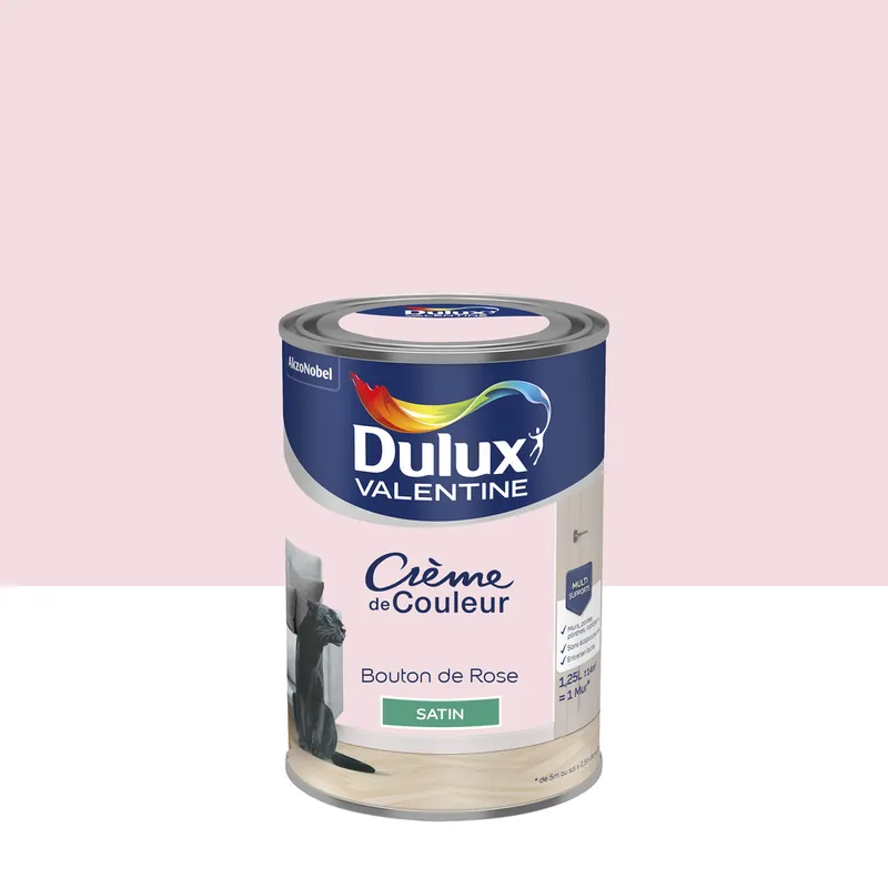Produit De Marque Peinture crème de couleur Bouton de Rose Satin 1,25 L - DULUX VALENTINE