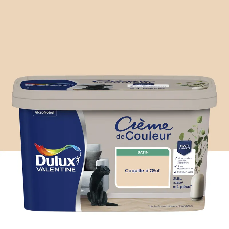 Peinture crème de couleur Coquille d‘OEuf Satin 2,5 L - DULUX VALENTINE Commander Vite