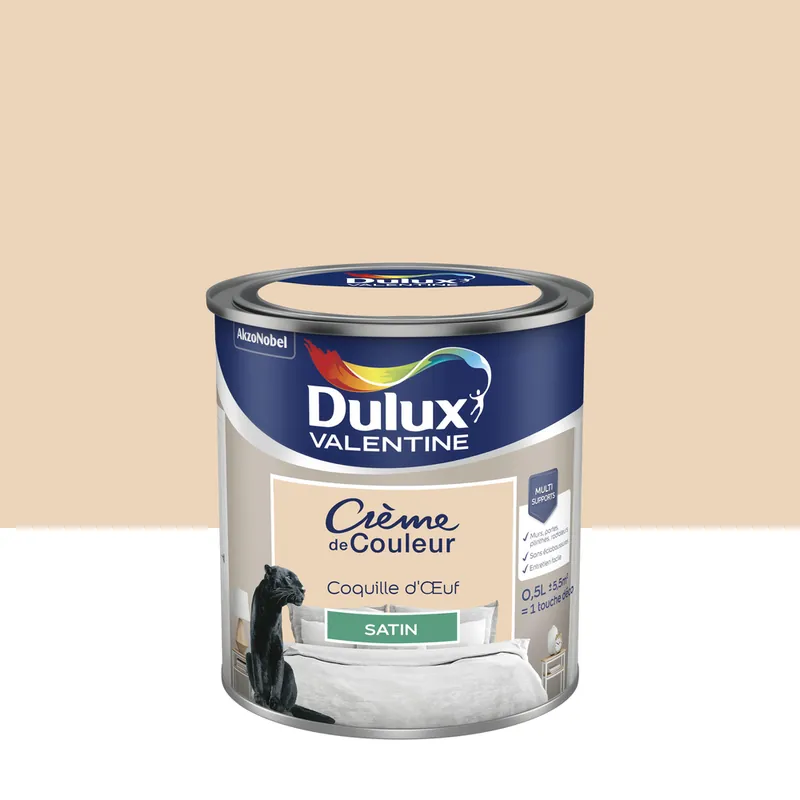 Peinture crème de couleur Coquille d‘OEuf Satin 0.5 L - DULUX VALENTINE Dernier Modèle