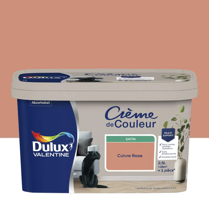 Solde Peinture crème de couleur Cuivre Rose Satin 2,5 L - DULUX VALENTINE