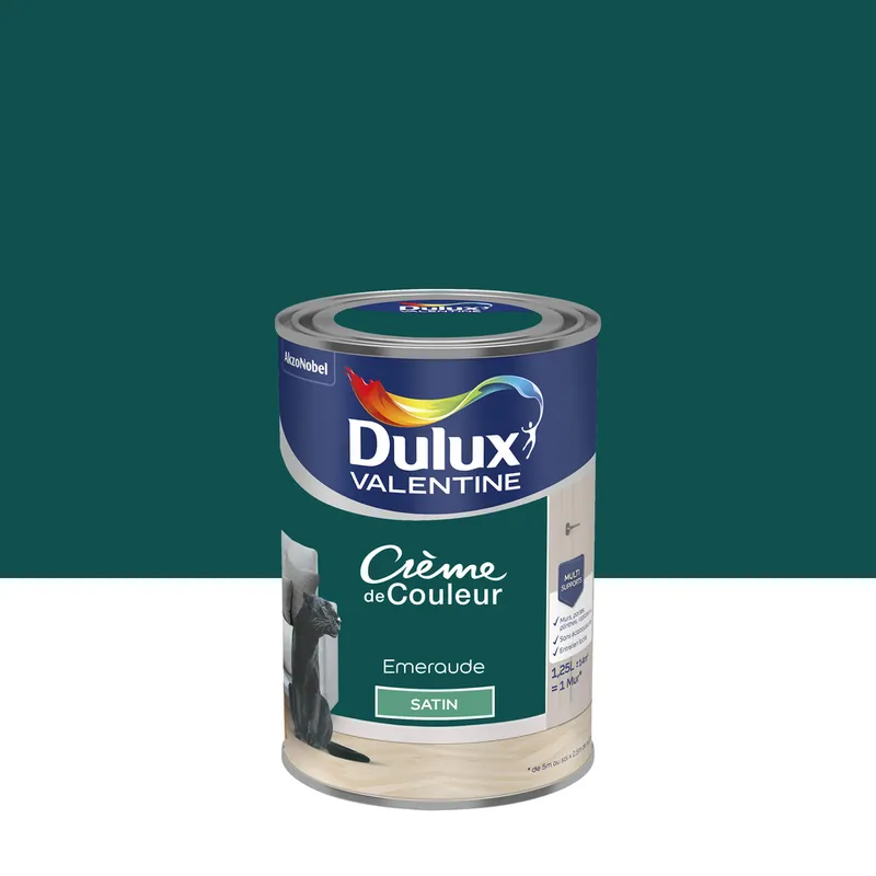 Prix Réduit Peinture crème de couleur Emeraude Satin 1,25 L - DULUX VALENTINE