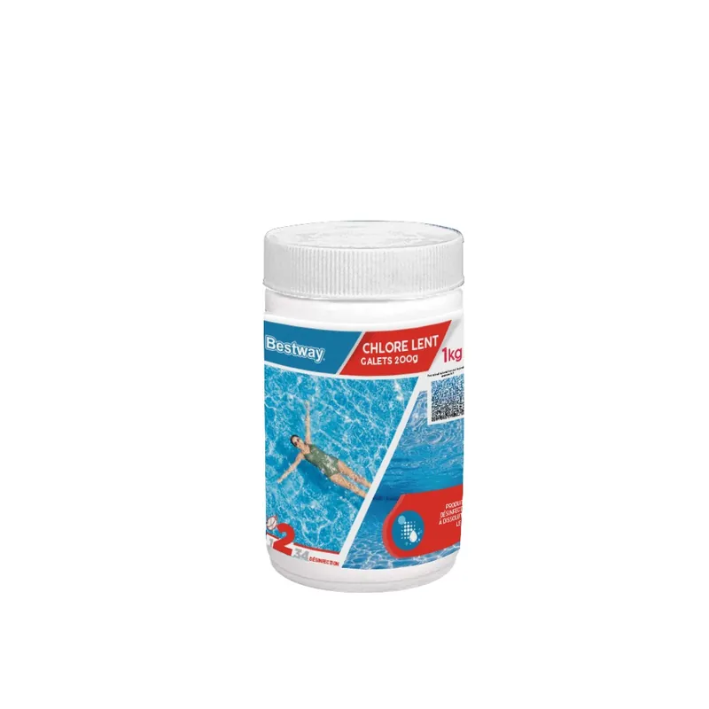 Achat Immédiat Chlore lent piscine - galets 200g boîte 1kg BESTWAY