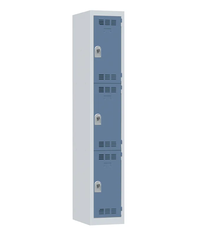 Vente Directe Vestiaire monobloc 1 colonne 3 cases perle/bleu 180 x 30 x 50 - SNOR