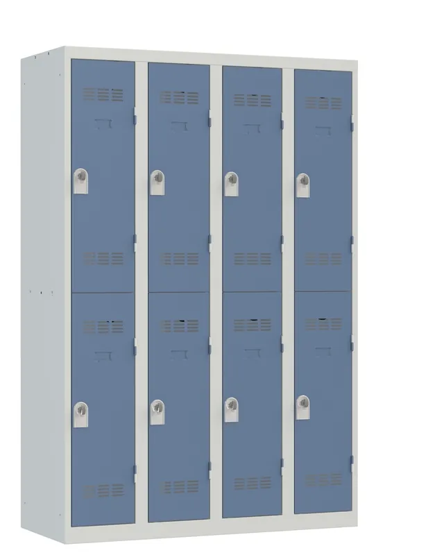 Vestiaire monobloc 4 colonnes 2 cases perle/bleu 180 x 120 x 50 - SNOR Haute Qualité