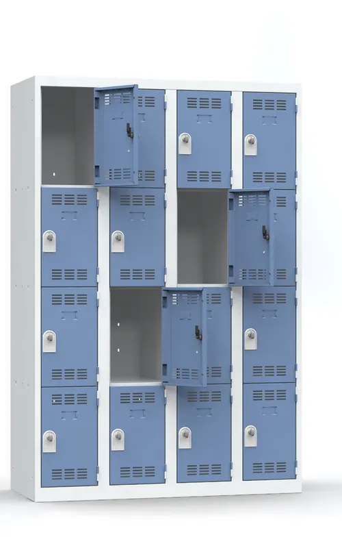 Acheter Direct Vestiaire monobloc 4 colonnes 4 cases perle/bleu 180 x 120 x 50 - SNOR
