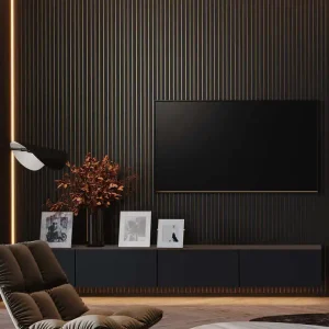 Panneau décoratif MDF 3D Latt Luxx noir mat sur fond bronze - Lot de 2 - 20 x 287 x 2500 mm - AJ TIMBER Prix Bas