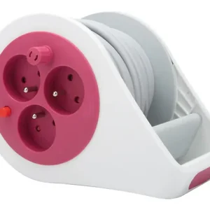 Commander Vite Mini enrouleur design 3 prises 2P+T - 7m Rose - Zenitech